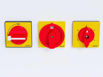 Three Yellow Electrical Switch Panels with Red Knob Designs by Sattler 3d model