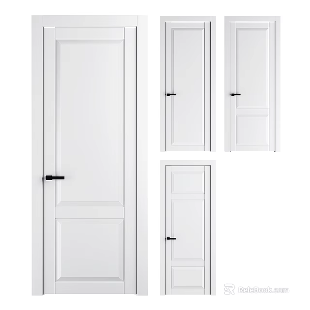 Modern White Hinged Doors With Simple Panel Design And Metal Handle 3d model