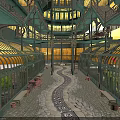 Historic Building Atrium Featuring Ironwork Balconies Stone Path And Glass Roof 3d model