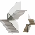 Modern Interior Floating Stairs With Glass Railings And Mixed Material Steps