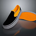Casual Canvas Slip On Shoes Black Upper Yellow Collar And Orange Textured Sole
