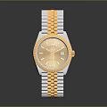 Luxury Wrist Watch With Gold Dial And Two Tone Gold Silver Strap Sleek Design