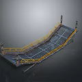 Industrial Metal Ramp Structure With Yellow Railings And Grid Platform Surface
