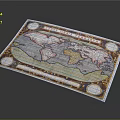Vintage World Map Displaying Geographical Landscapes With Ornate Borders And Circular Emblems