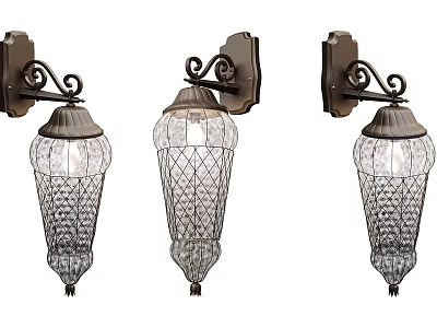 Vintage Wall Lamps With Metal Brackets And Diamond Pattern Glass Shades 3d model