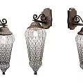 Vintage Wall Lamps With Metal Brackets And Diamond Pattern Glass Shades