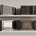 Four Stylish Microwaves on Shelves as Modern Kitchen Appliances