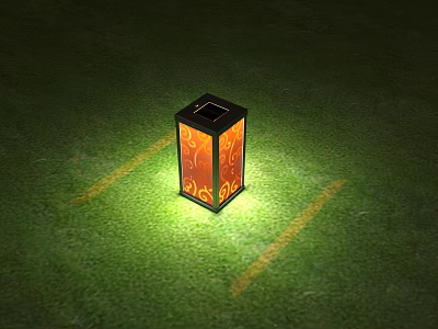 Solar Powered Square Outdoor Light With Decorative Pattern Illuminated On Grass 3d model
