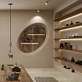 Serene Tea Room Interior With Wooden Tea Table Tatami Mats And Potted Tree