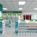 Pharmacy Store Interior With Organized Shelves Stocked Medicines And Cashier Counter
