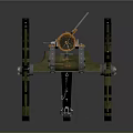 Ancient Wheeled Cannon Weapon Featuring Large Wooden Wheels and Metal Barrel Structure