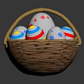 Decorative Ornament Set With Wooden Handle Woven Basket And Colorful Patterned Eggs