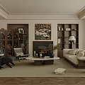 Elegant Modern Living Room Interior With Sofa Armchair Coffee Table Fireplace And Decorative Artwork