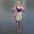 Game Movie Character with Blonde Hair Pink Black Top White Pants Brown Boots Ribbon Details