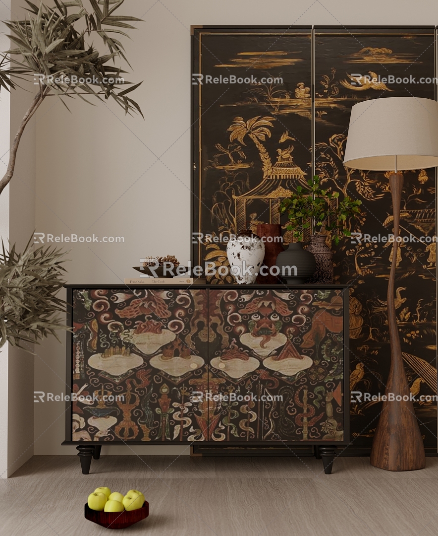 Quiet New Chinese Decorative Cabinet 3d model