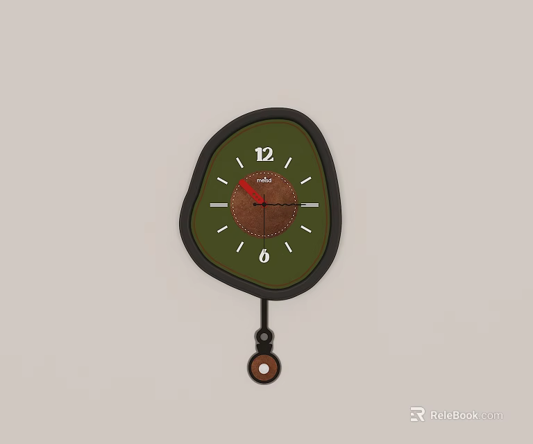 Irregular Green Hanging Clock Decoration With Brown Pendant And Numbers 3d model