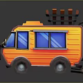 Vibrant Yellow Mobile Food Truck Featuring Blue Windows And Food Tray On Roof