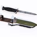 Tactical Weapon Knife With Black Handle Metal Blade And Green Sheath