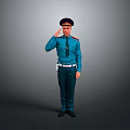 Uniformed Man Saluting In Blue Uniform With Hat Standing In Formal Front View