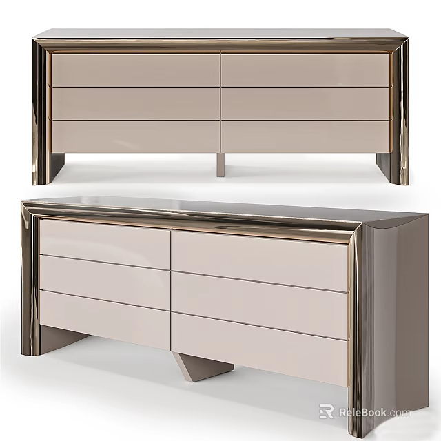 Elegant Modern Entryway Console Cabinet Design With Smooth Beige Drawers And Metal Frame 3d model 