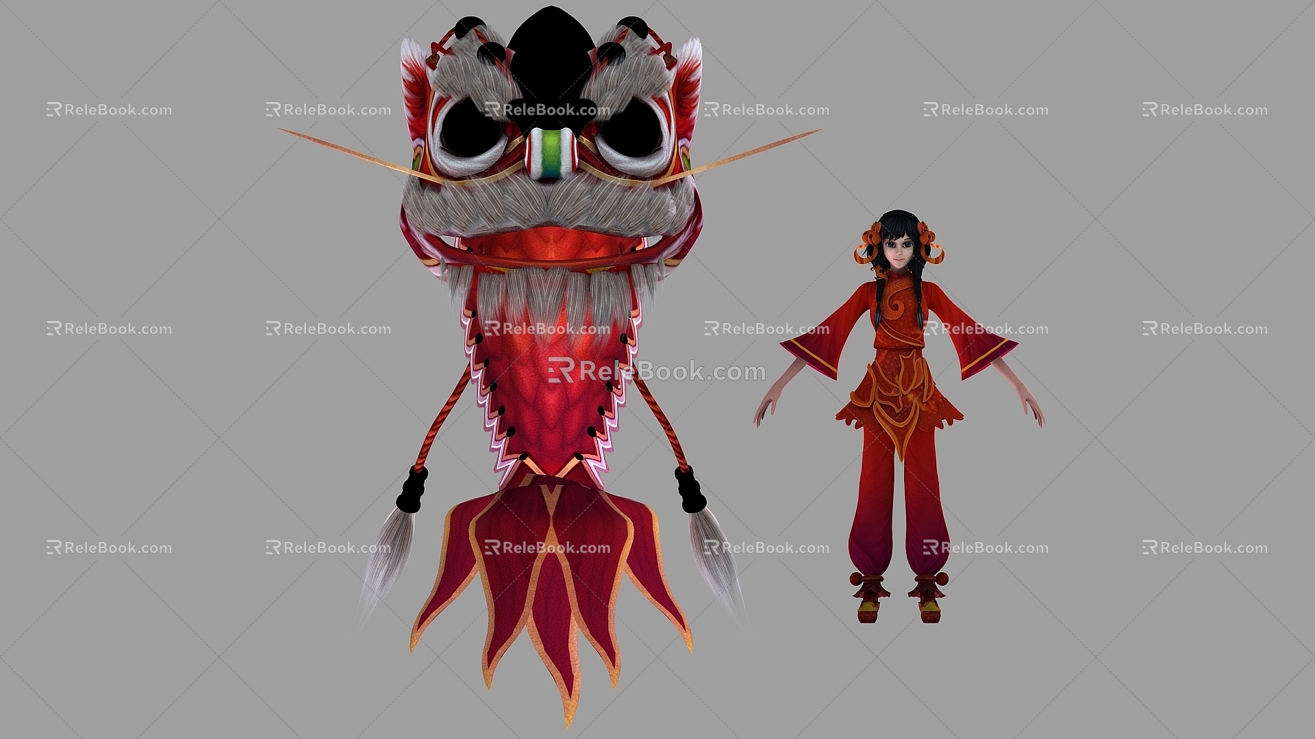 Lion Dance Lion Dance Lion Skin Lion Head Equipment Performance High Platform Lion 3d model