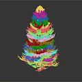 Green Christmas Tree Decorated With Red Gold Ornaments White Lights And Red Gift Box
