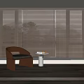 Modern Window Blinds in Elegant Living Room with Armchair and Side Table