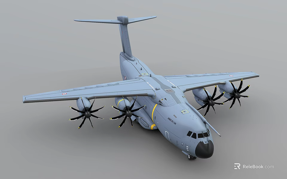 Gray Military Transport Aircraft With Four Propeller Engines Wing Structure And Tail Section 3d model