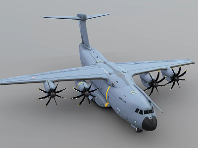 Gray Military Transport Aircraft With Four Propeller Engines Wing Structure And Tail Section 3d model