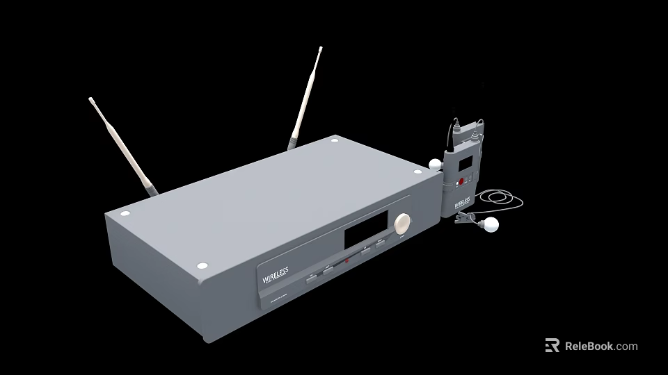 Modern Gray Audio Receiver Entertainment System With Dual Antennas And Remote Accessory 3d model 