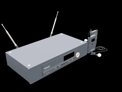 Modern Gray Audio Receiver Entertainment System With Dual Antennas And Remote Accessory 3d model