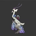 Magical Fantasy Character And Mythical Creature Standing With Antler Flowing Clothing White Body Purple Ornaments