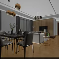 Modern Dining Living Room Design With Table Chairs Pendant Lights Sofa TV Wooden Floor