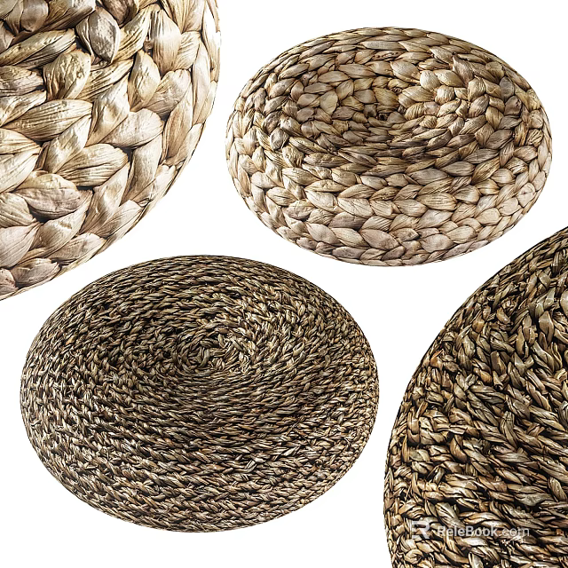 Collection of Natural Woven Stools With Handmade Braided Details And Neutral Colors 3d model 