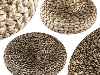 Collection of Natural Woven Stools With Handmade Braided Details And Neutral Colors 3d model