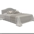 Modern Minimalist Double Bed Interior With Upholstered Headboard Light Linen Bedspread And Nightstand