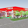 PetroChina Gas Station Featuring Red Roof Fuel Dispensers And Vehicles