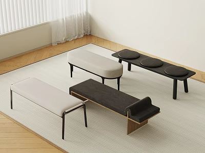Modern Minimalist Stools In Different Colors With Upholstered Seats And Wooden Legs 3d model