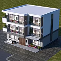 Modern Detached House with Large Glass Windows Balconies Surrounded by Green Plants and Lawn