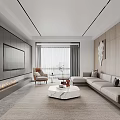 Modern Living Dining Room With Grey Sofa Marble Coffee Table TV Wall And Wooden Walls