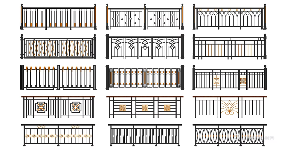 Various Decorative Fence Designs With Intricate Patterns And Unique Styles 3d model 