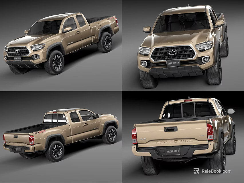 Golden Pickup Truck Exterior Design Showcased In Four Different Angles With Detailed Views 3d model 