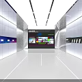 Tech Exhibition Hall Interior With Large Screen And Product Displays 3d model