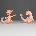 Flying Creatures Blue Cartoon Dragons in Two Poses Standing Sitting Open-Mouthed on Black Reflective Background