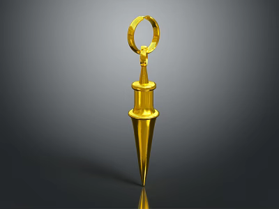 Golden Sculpture with Ring Top Conical Shape Polished Metal Surface on Dark Background with Reflection 3d model