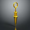 Golden Sculpture with Ring Top Conical Shape Polished Metal Surface on Dark Background with Reflection