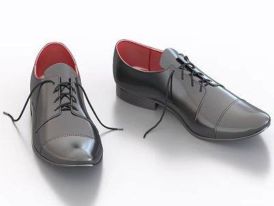 Black Leather Lace Up Shoes With Red Inner Lining Formal Business Style 3d model