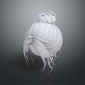 Human Head With White Hair Bun And Loose Strands On Dark Background