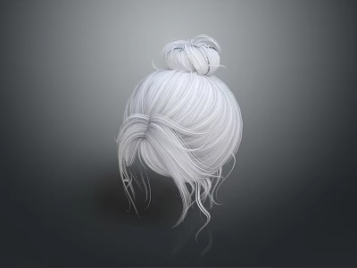 Human Head With White Hair Bun And Loose Strands On Dark Background 3d model
