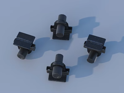 Four Black Metal Mechanical Parts Arranged On Light Blue Background With Cylindrical Ends 3d model